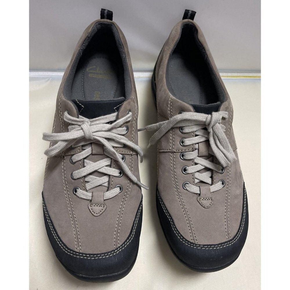 Clarks Collection Soft Cushion Taupe Leather Lace Up Sneaker Shoes Size 8 M